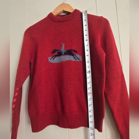 Kids Red Crewneck Sweater with Horse Design-Size L -100%WOOL - Picture 4 of 5